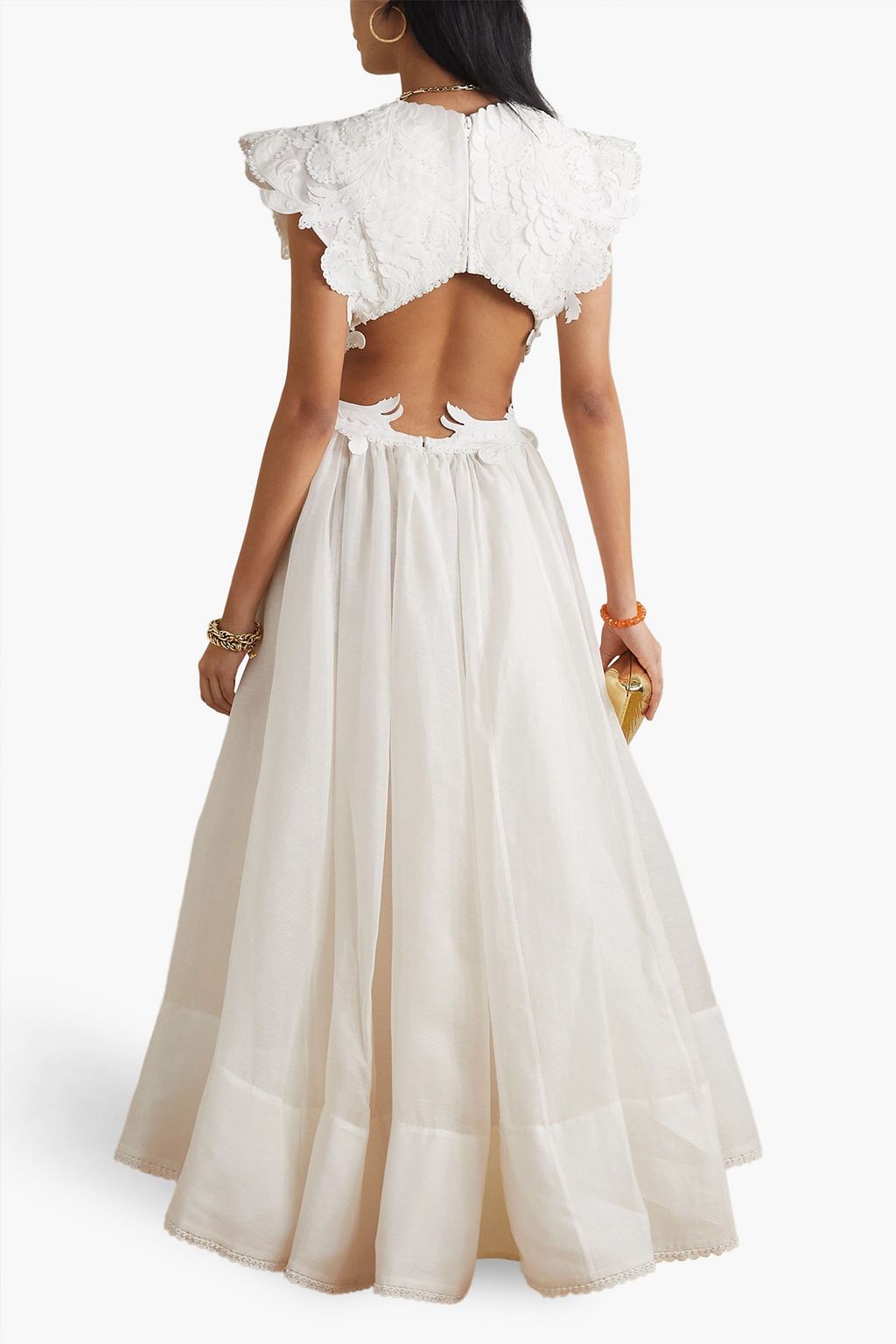 ZIMMERMANN Asymmetric embellished cutout linen and silk-blend gown
