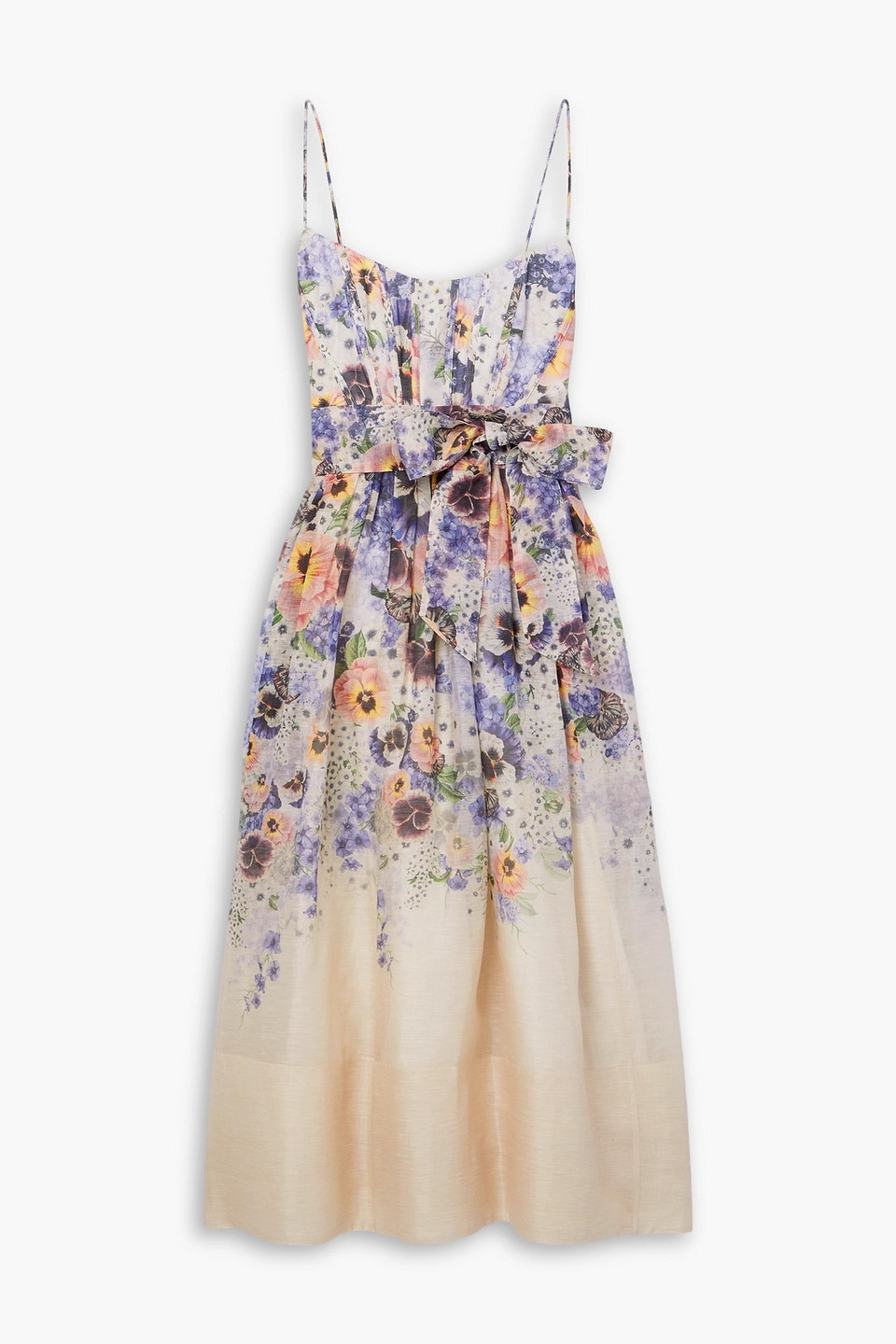 Zimmermann Tama Linen And Silk Corset Midi Dress In Purple