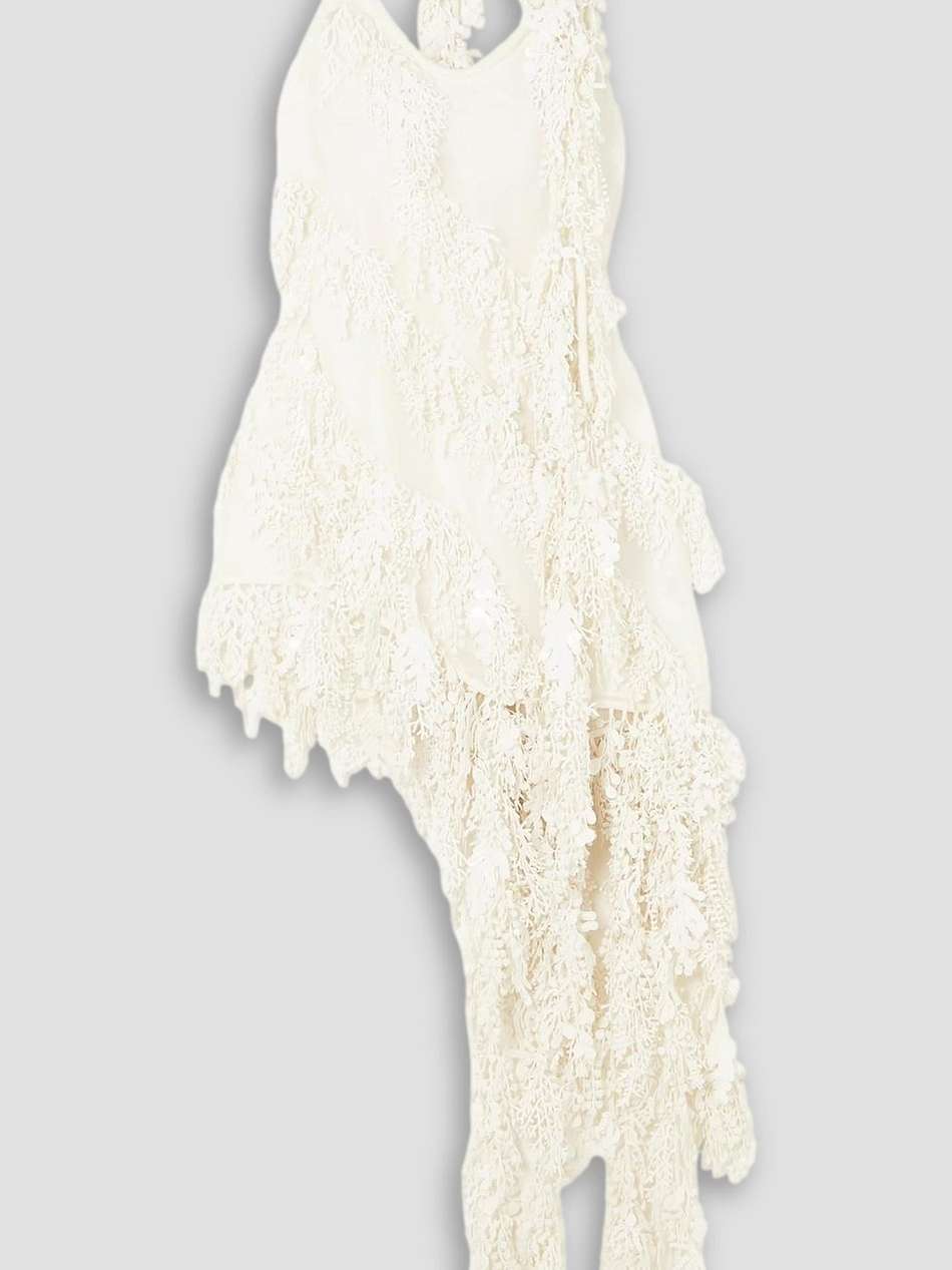 asymmetric embellished linen and silk-blend dress