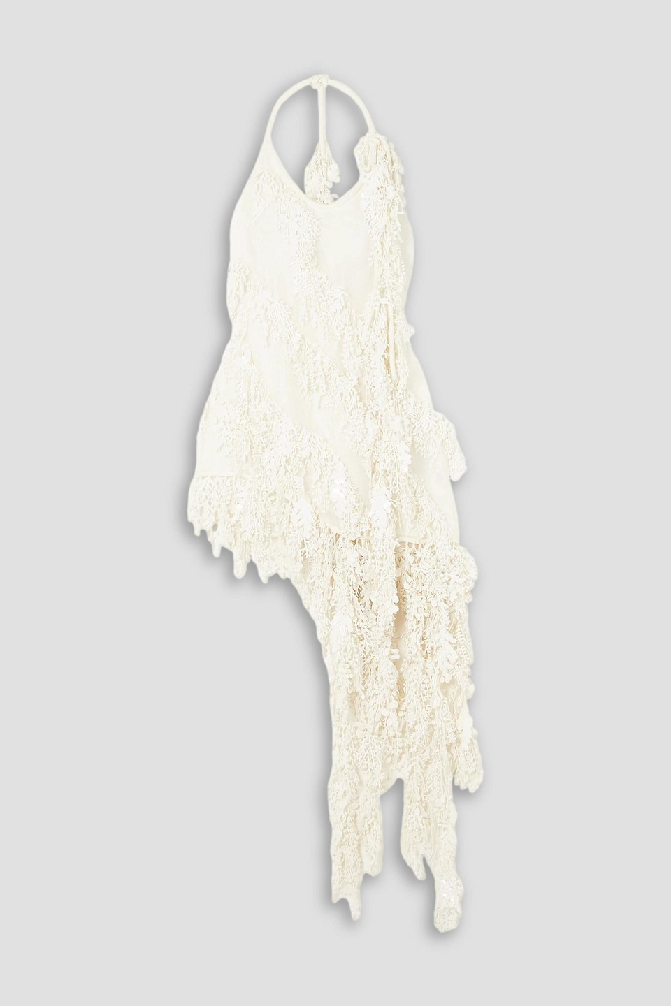 Zimmermann Asymmetric Embellished Linen And Silk-blend Dress In Ivory