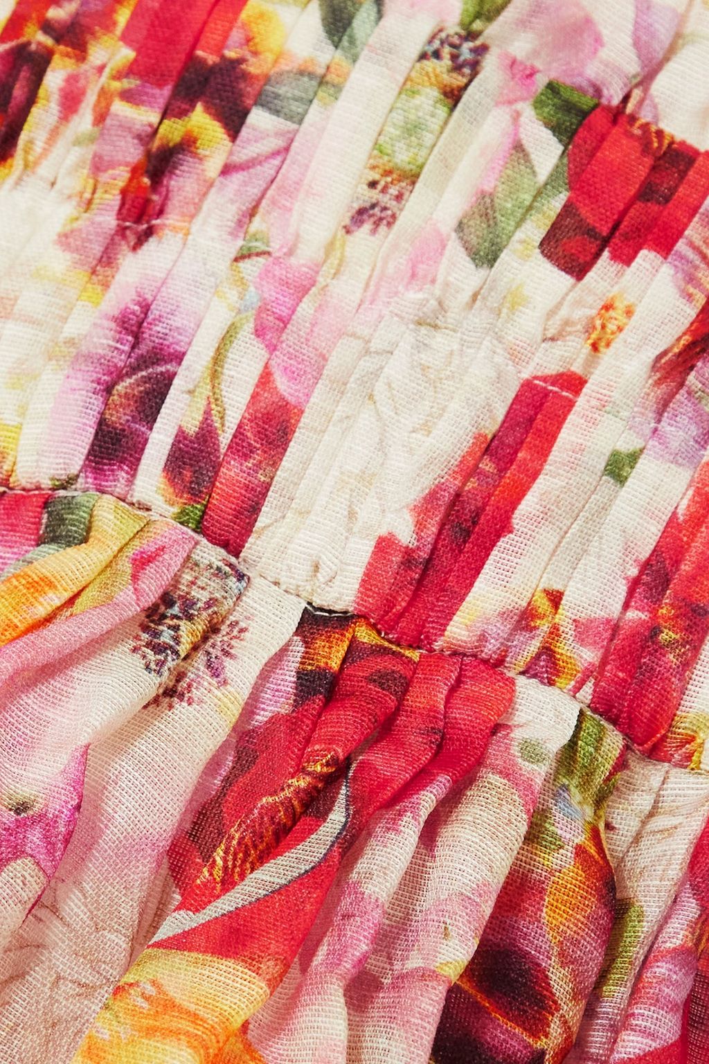 ZIMMERMANN Pleated floral-print linen and silk-blend organza mini dress