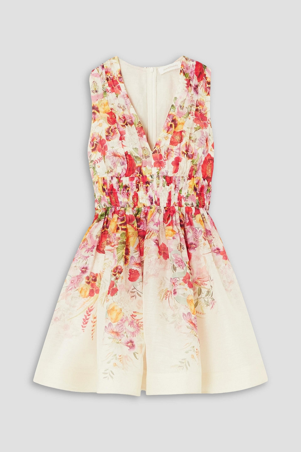 Zimmermann - Pleated floral-print linen and silk-blend organza mini dress - White - 1