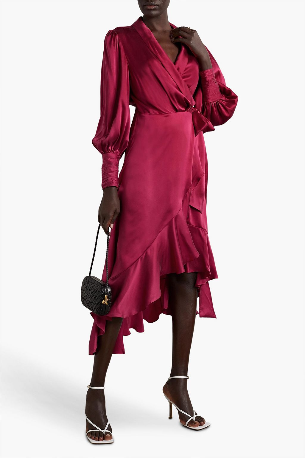 ZIMMERMANN Asymmetric ruffled silk-satin midi wrap dress | THE OUTNET