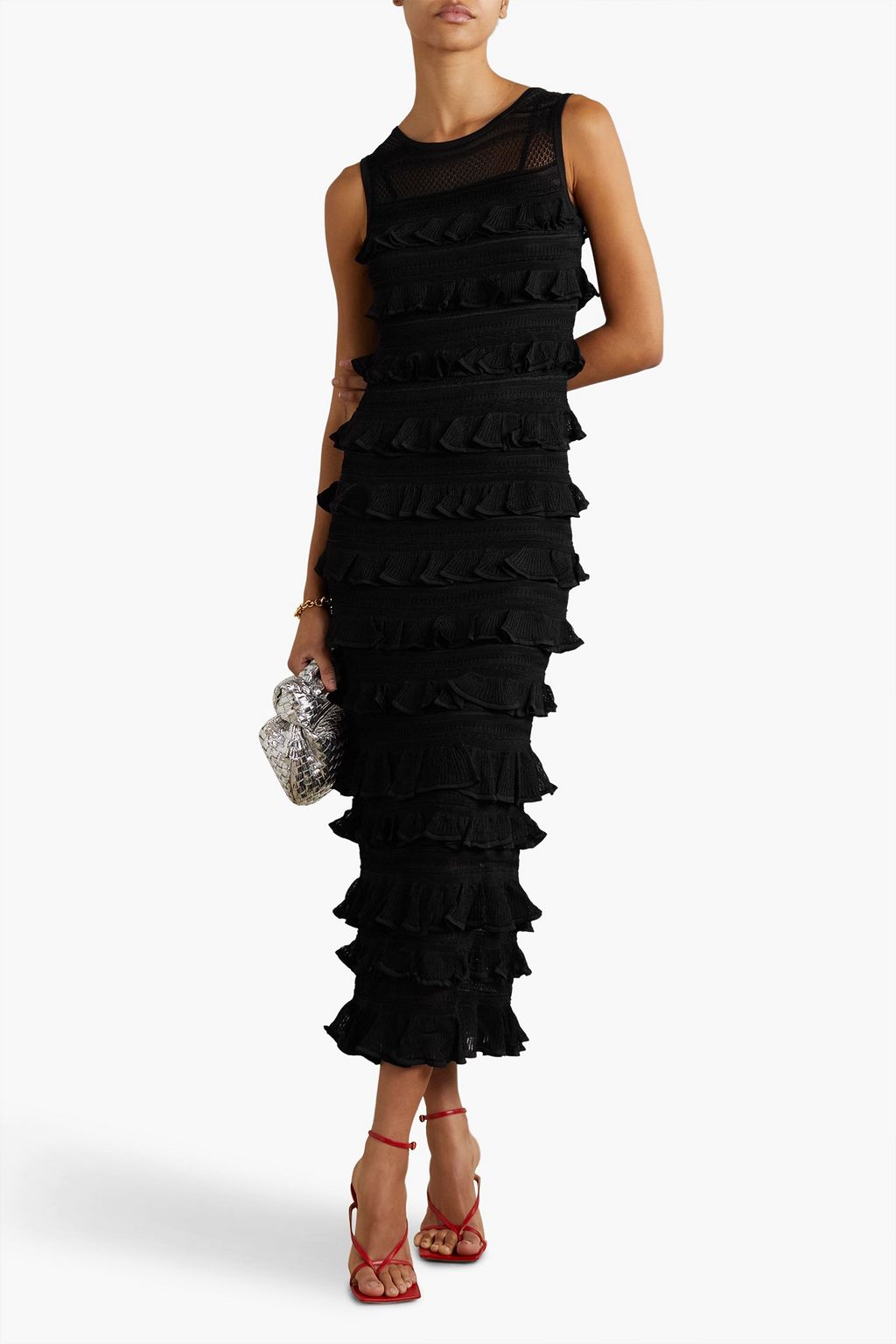 ZIMMERMANN Ruffled pointelle-knit midi dress