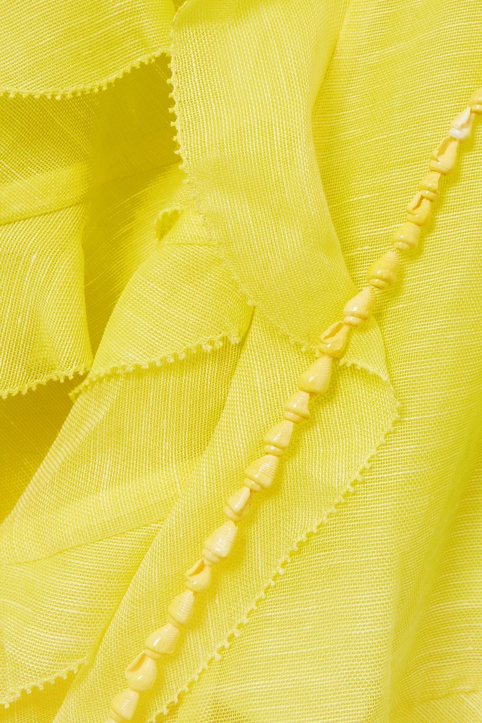 Zimmermann Embellished Ruffled Linen And Silk-blend Gauze Gown In Yellow