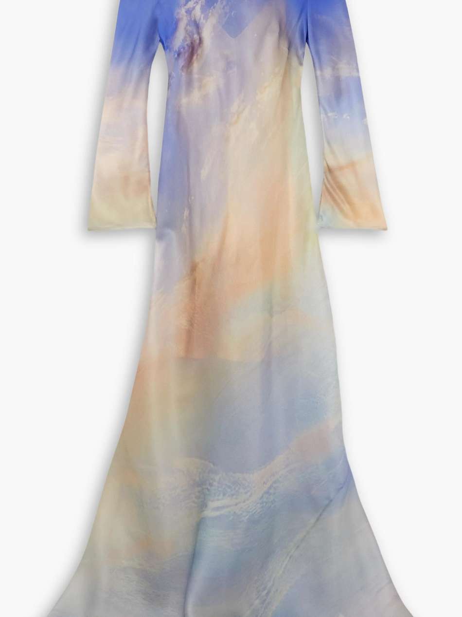 tama printed silk-organza gown