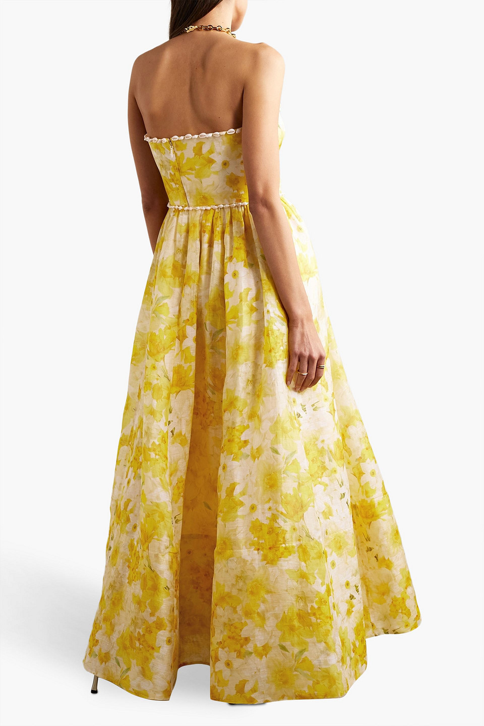 Zimmermann Strapless Embellished Linen And Silk-blend Gown In Yellow
