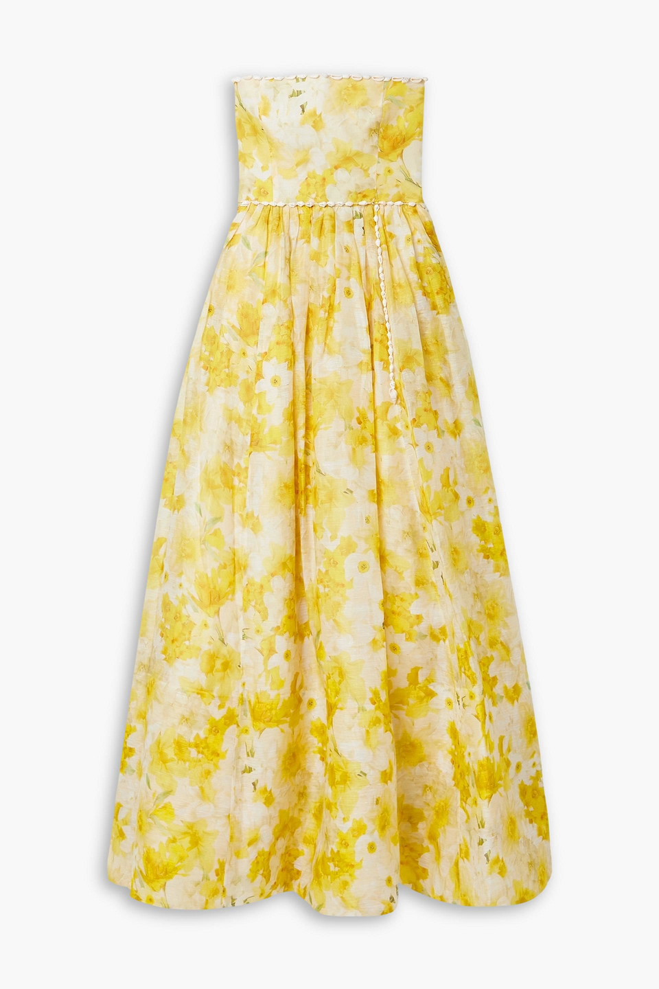 Zimmermann Strapless Embellished Linen And Silk-blend Gown In Yellow