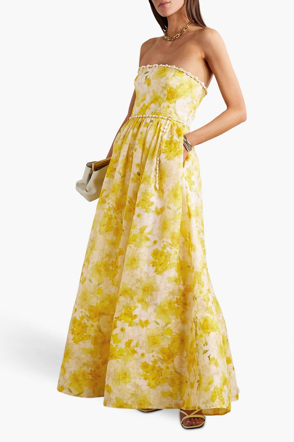ZIMMERMANN Strapless embellished linen and silk-blend gown