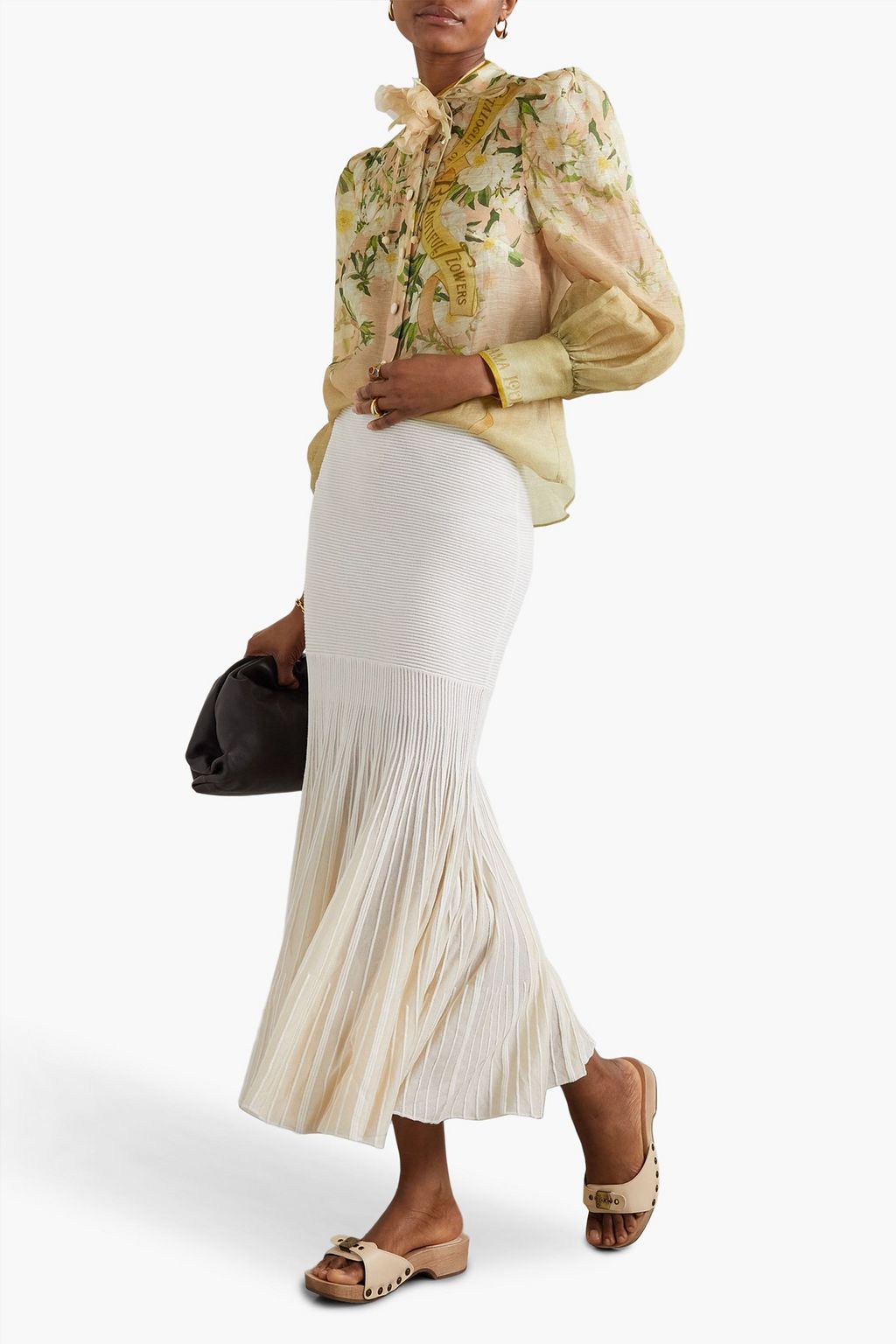 ZIMMERMANN Floral-appliquéd printed linen and silk-blend blouse