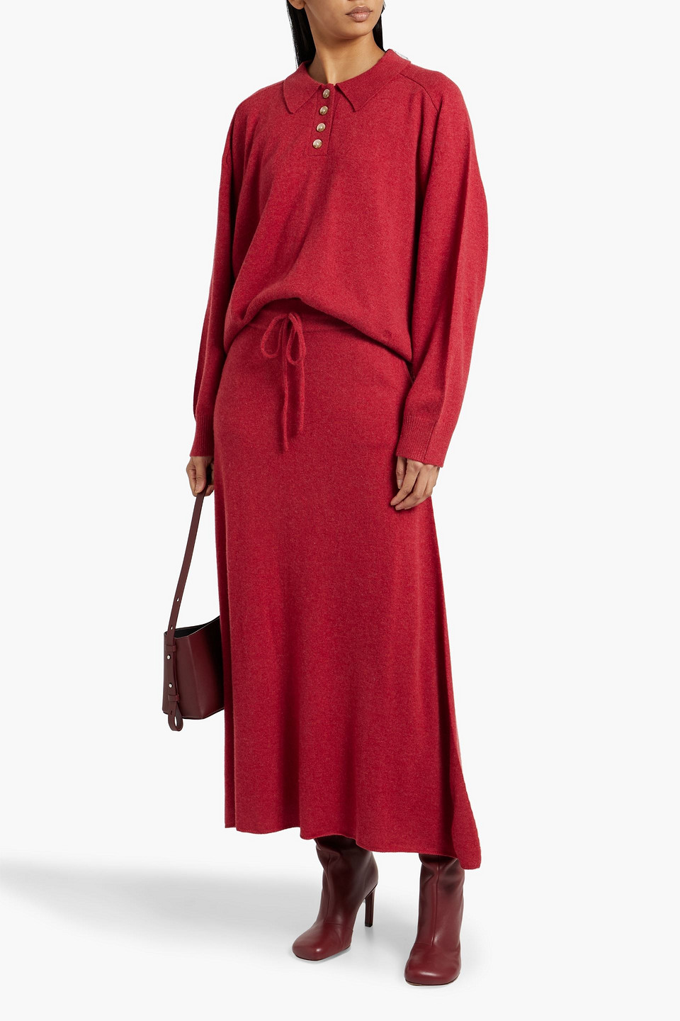 Shop Loulou Studio Atico Cashmere Maxi Skirt In Crimson