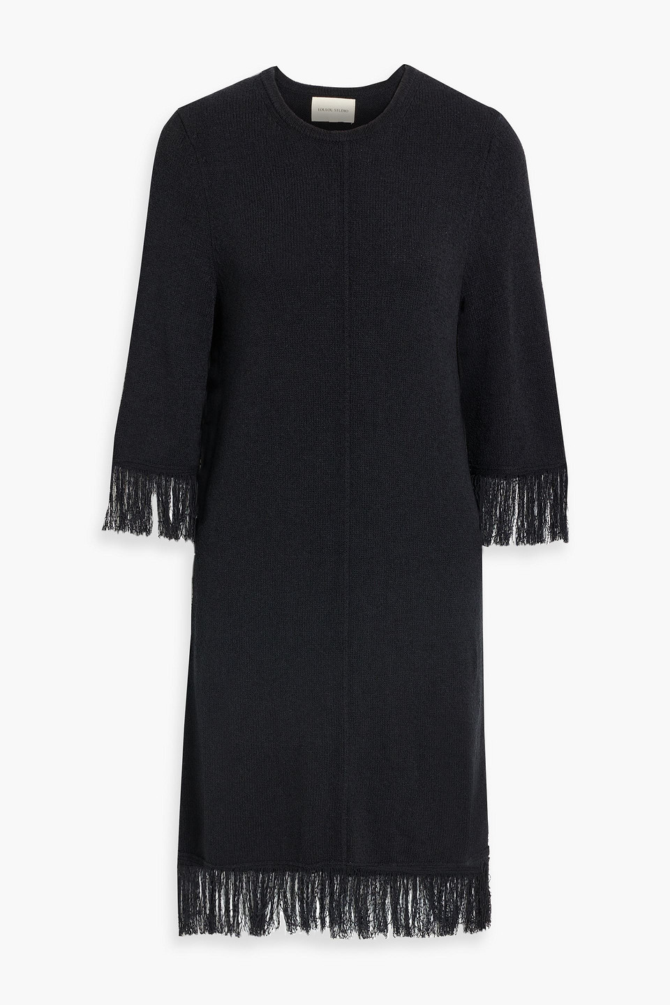 loulou de saison - cella fringed knitted dress - black - xs
