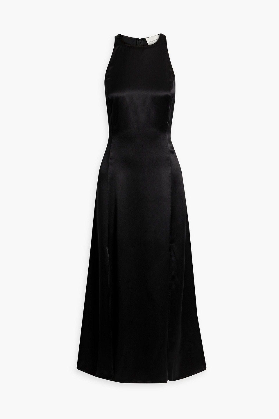 Loulou Studio Mina Satin Silk Long Sleeveless Dress In Black