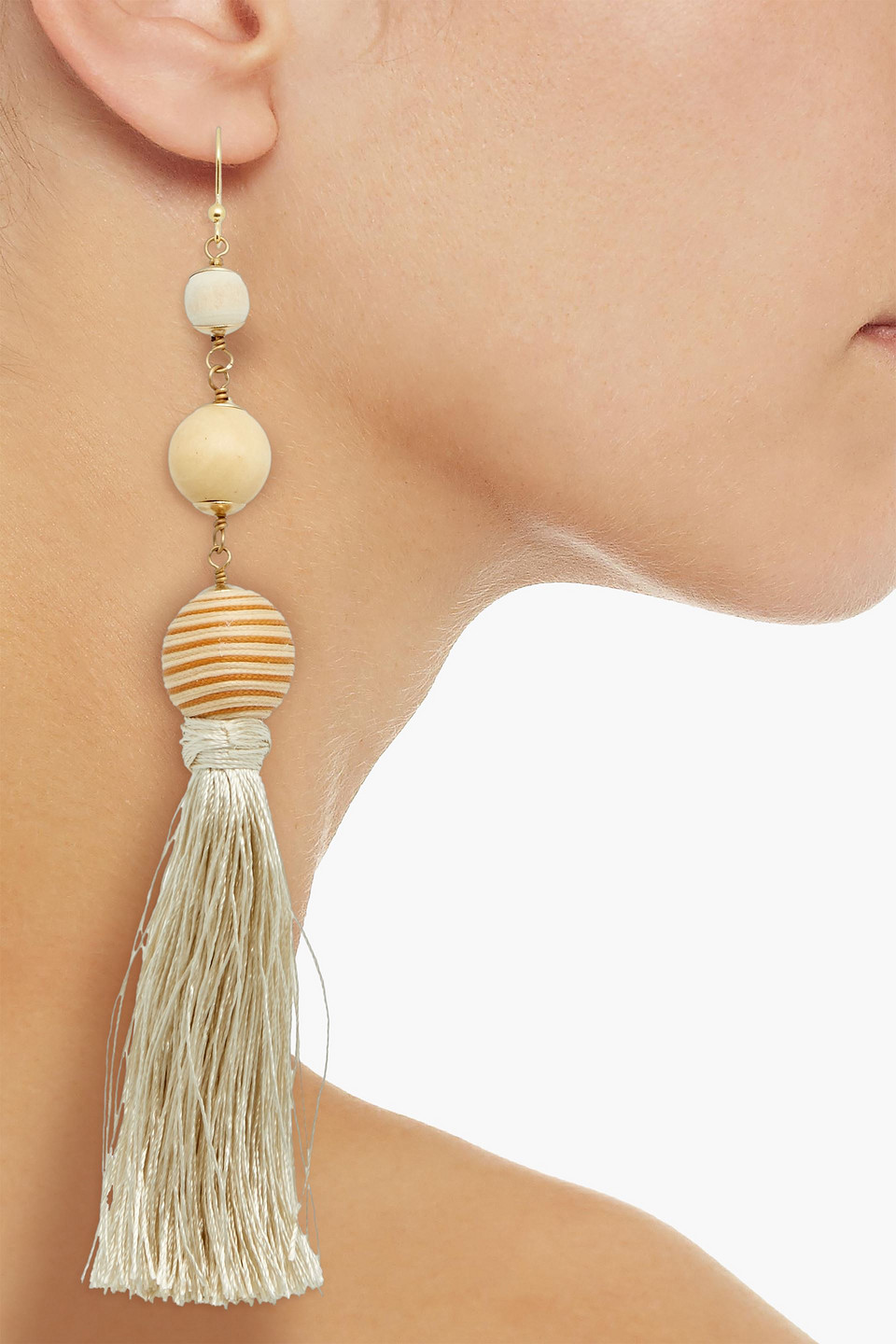 Shop Rosantica Gold-tone, Cord And Bead Earrings In Ecru