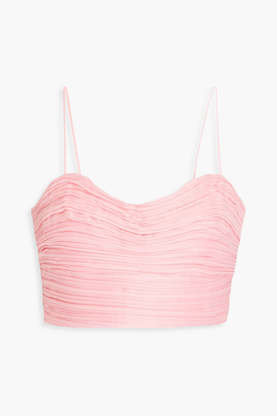 Aje Laurier Wave Cropped Plissé-organza Top In Baby Pink