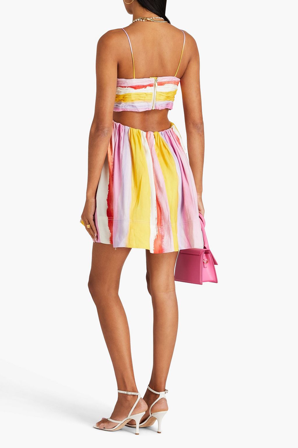 AJE. Cutout plissé linen-blend mini dress