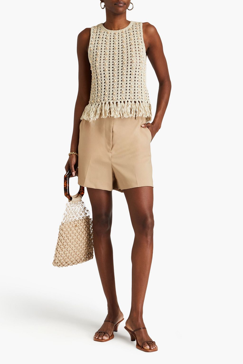 ALICE + OLIVIA بلوزة مصنوعة من القطن بحبكة كروشيه وبتصميم مزركش