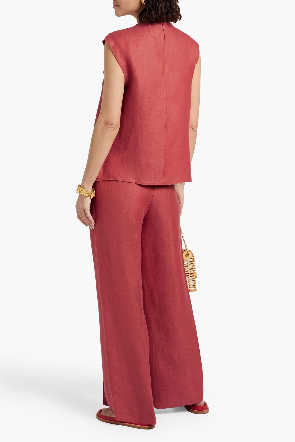 LOULOU STUDIO Frayed button-embellished linen-blend twill top