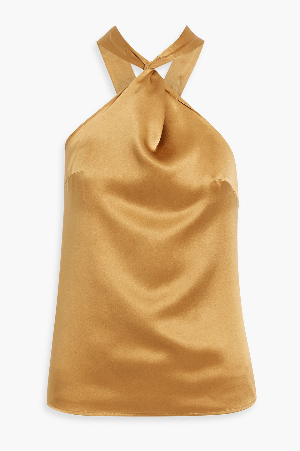 Loulou Studio Estor Twist-front Washed Silk-satin Halterneck Tank In Camel