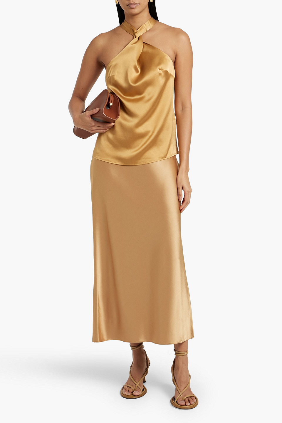 LOULOU STUDIO ESTOR TWIST-FRONT WASHED SILK-SATIN HALTERNECK TANK