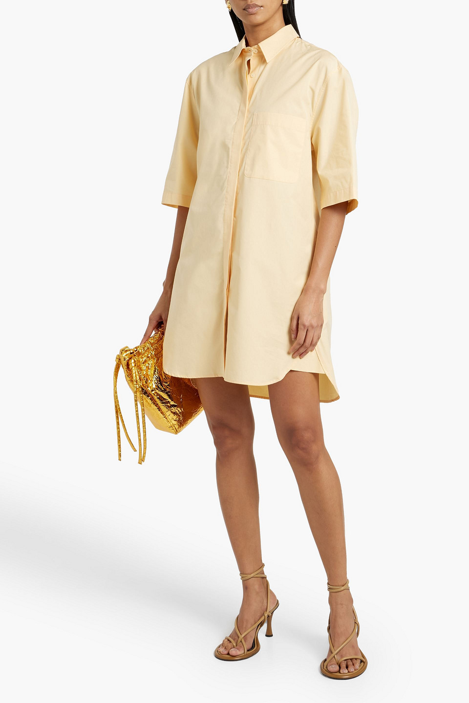 Loulou Studio Evora Cotton Mini Shirt Dress In Pastel Orange