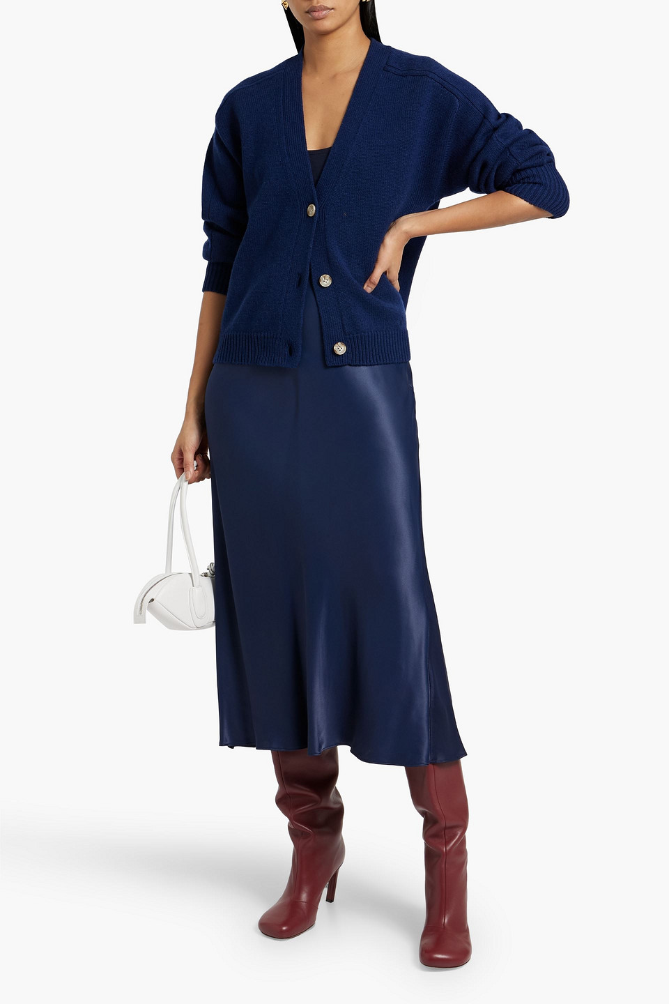 Shop Loulou Studio Zanzibar Wool And Cashmere-blend Cardigan In Navy