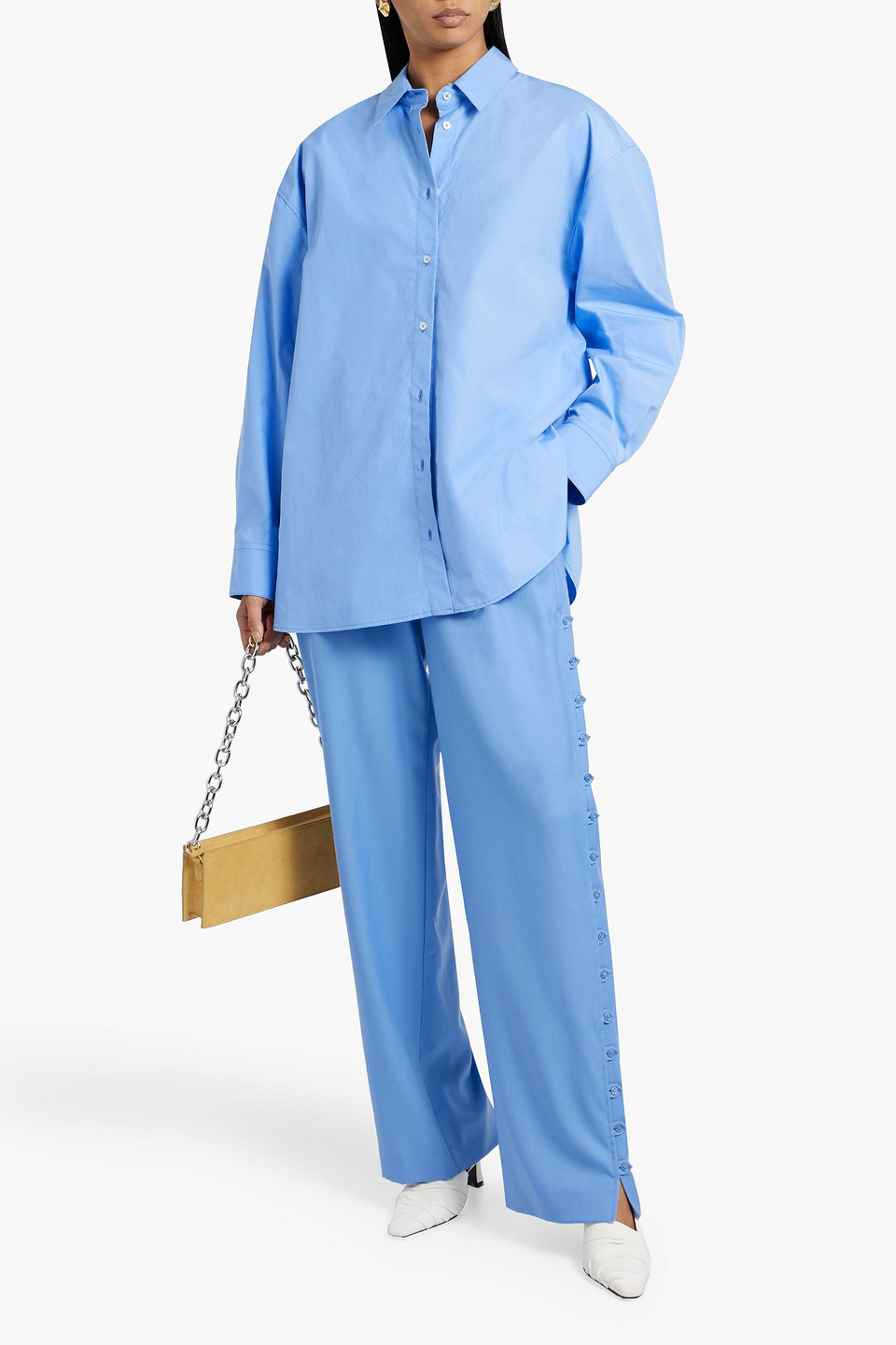 Loulou Studio Checa Button-detailed Wool-twill Wide-leg Pants In Light Blue