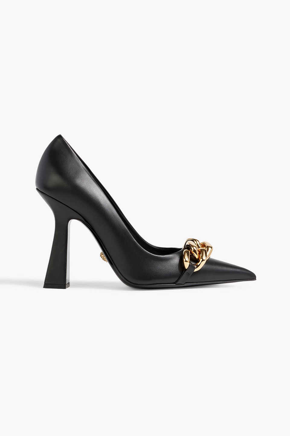 Versace Chain-embellished Leather Pumps In Black