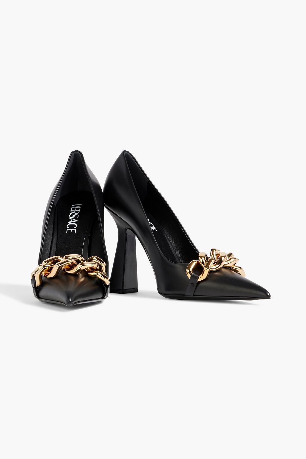 VERSACE Chain-embellished leather pumps
