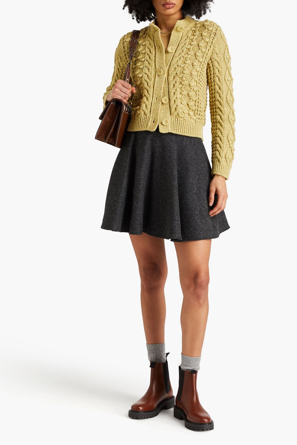 TORY BURCH Mélange cable-knit cotton cardigan