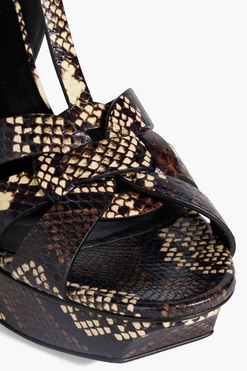 SAINT LAURENT Tribute woven snake-effect leather platform sandals