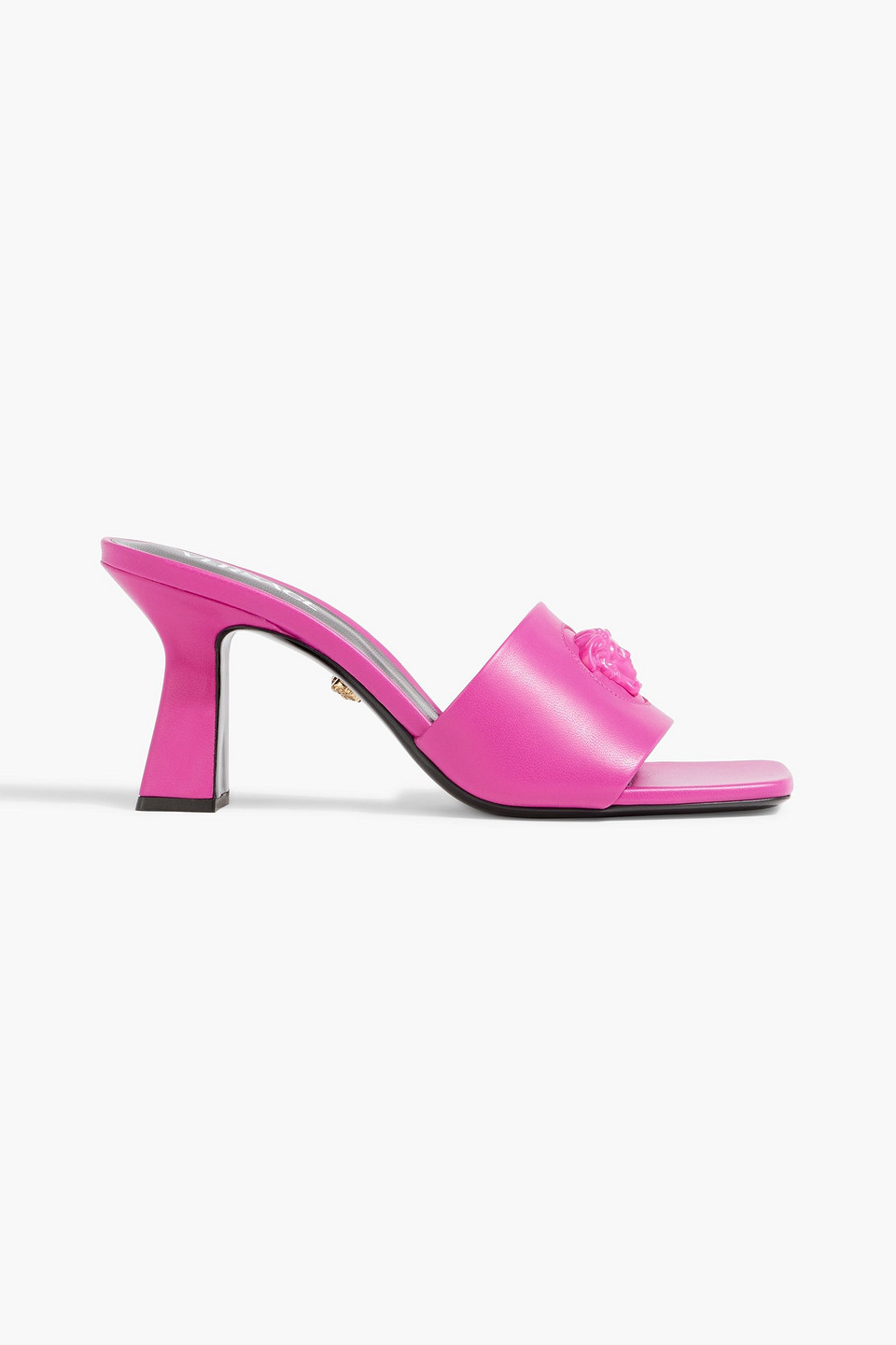 Versace La Medusa Embellished Leather Mules In Bright Pink