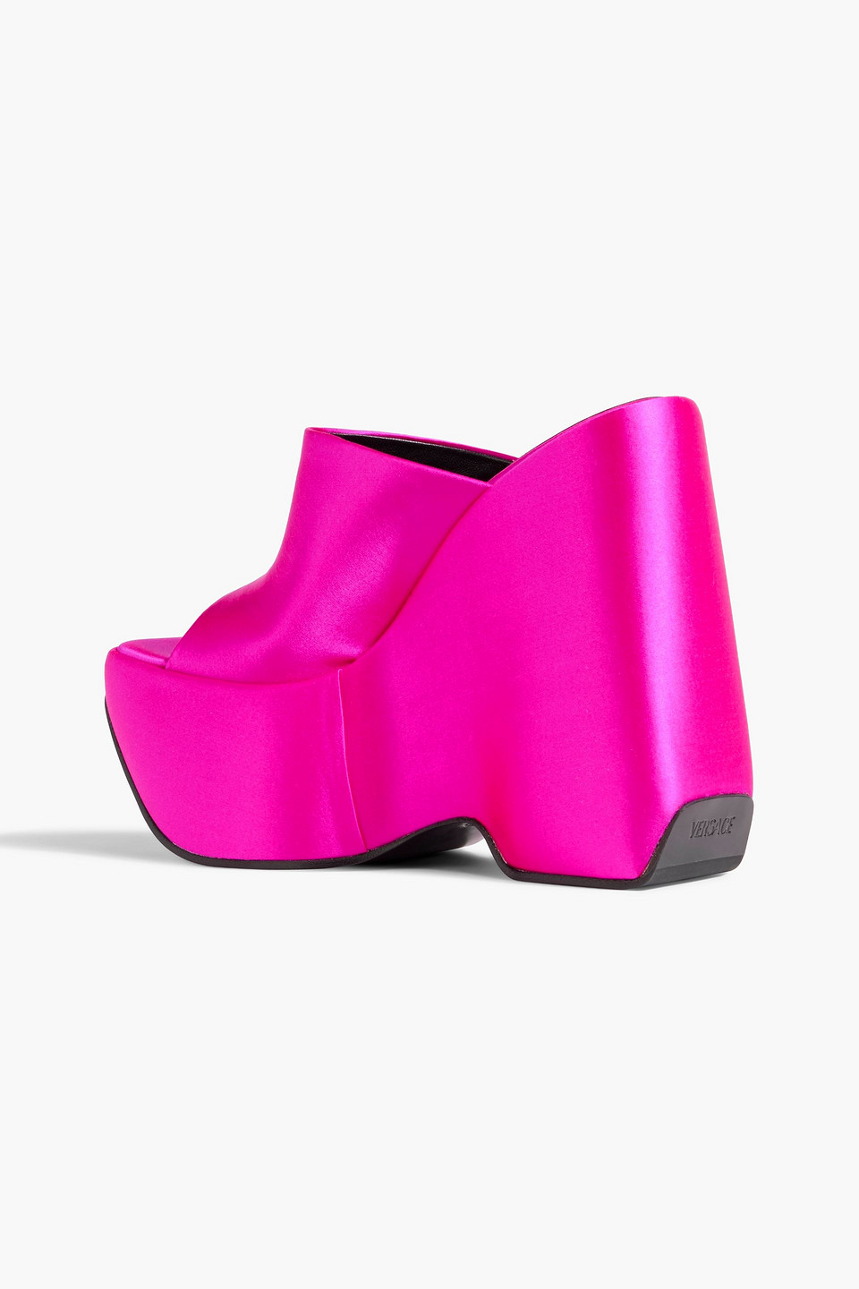 Shop Versace Satin Wedge Platform Mules In Bright Pink