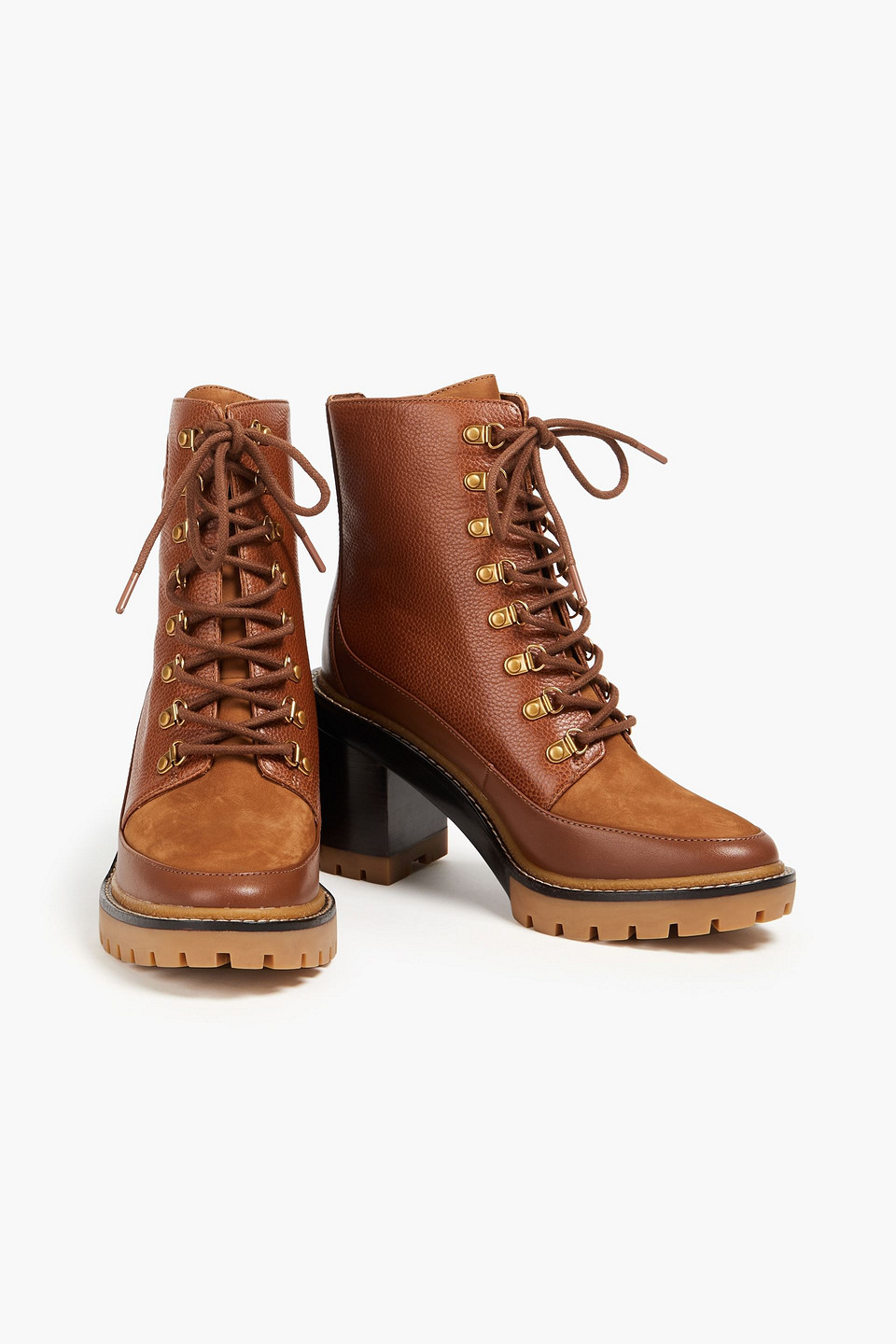 TORY BURCH MILLER PEBBLED-LEATHER AND NUBUCK ANKLE BOOTS