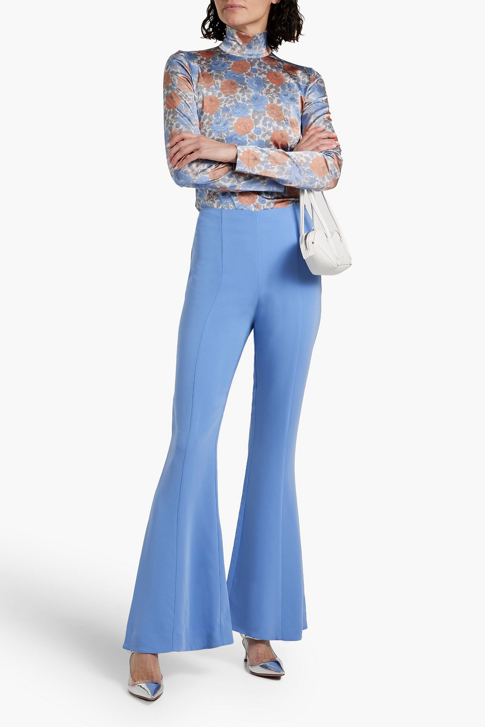 Shop Diane Von Furstenberg Barcelona Crepe Flared Pants In Light Blue