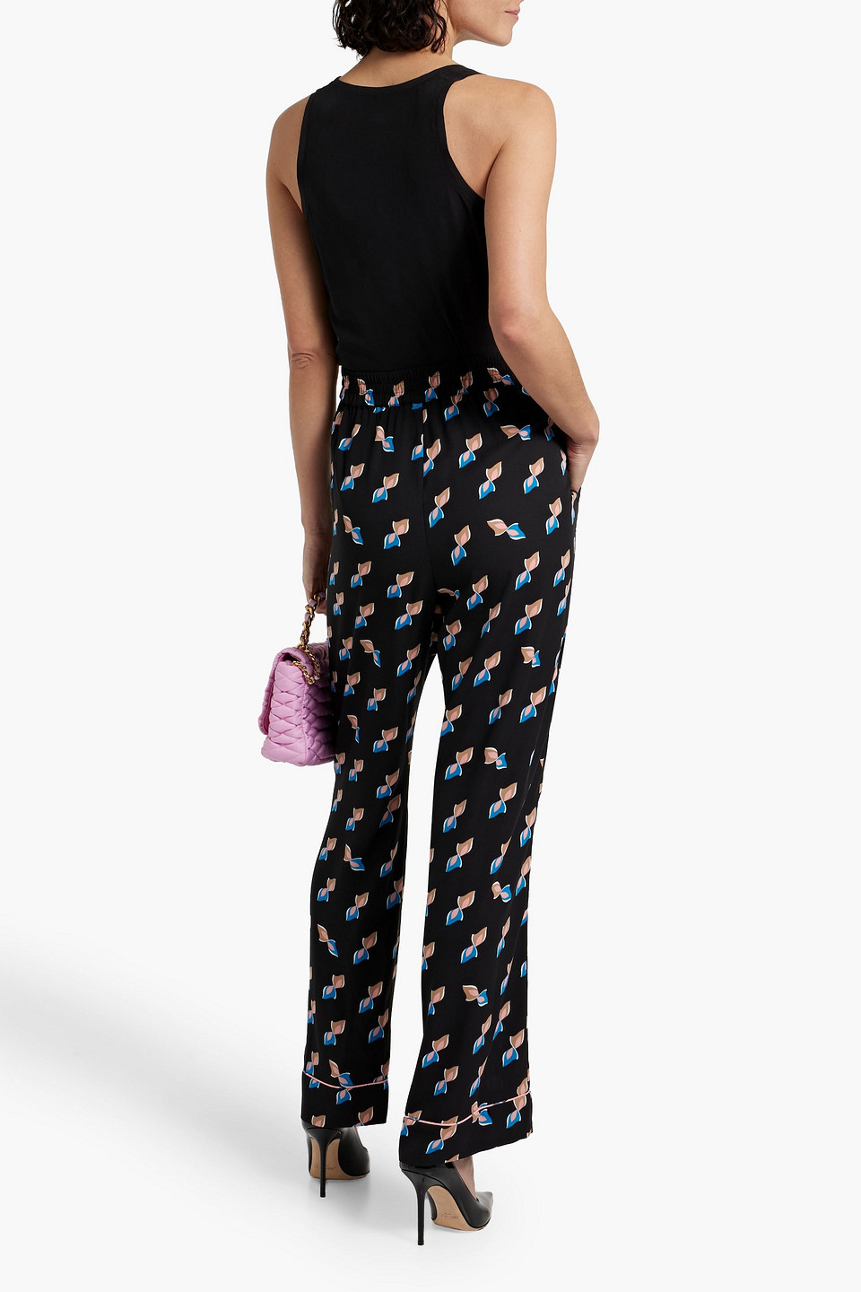 Shop Diane Von Furstenberg Veronica Printed Crepe De Chine Straight-leg Pants In Black