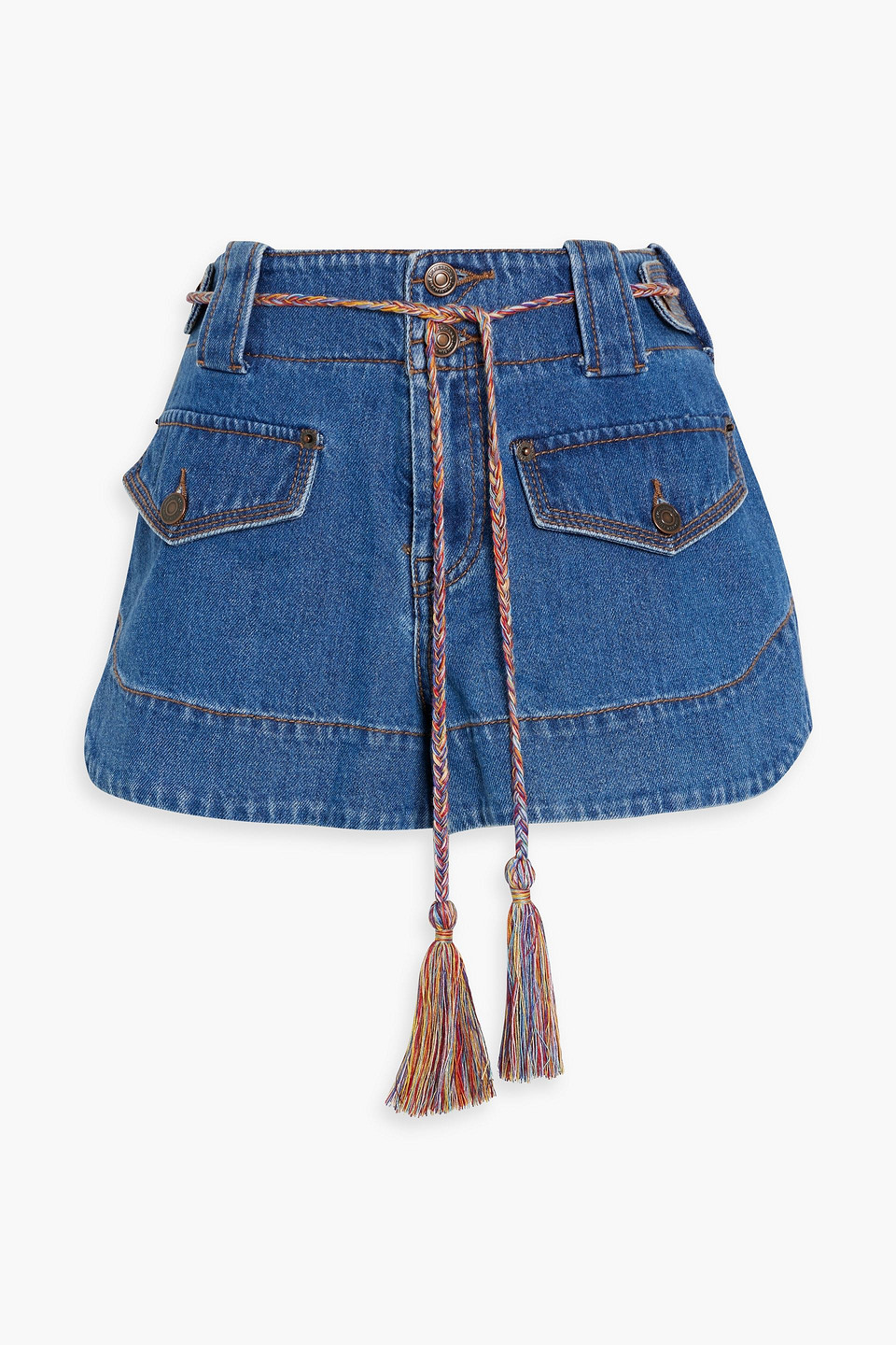 Zimmermann Embroidered Denim Shorts In Mid Denim