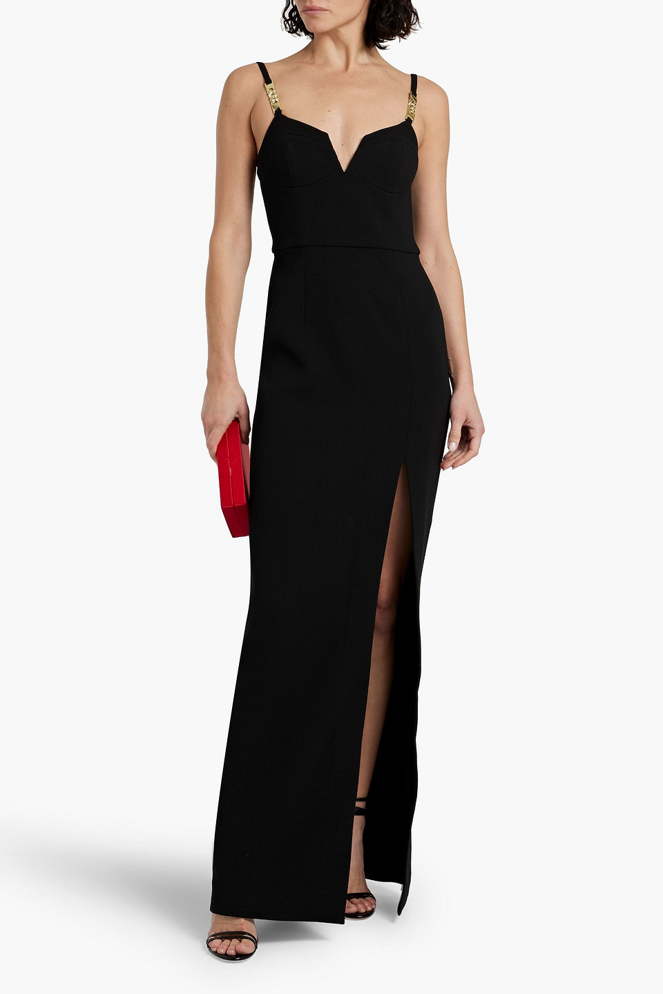 Shop Rebecca Vallance Piero Chain-trimmed Crepe Gown In Black