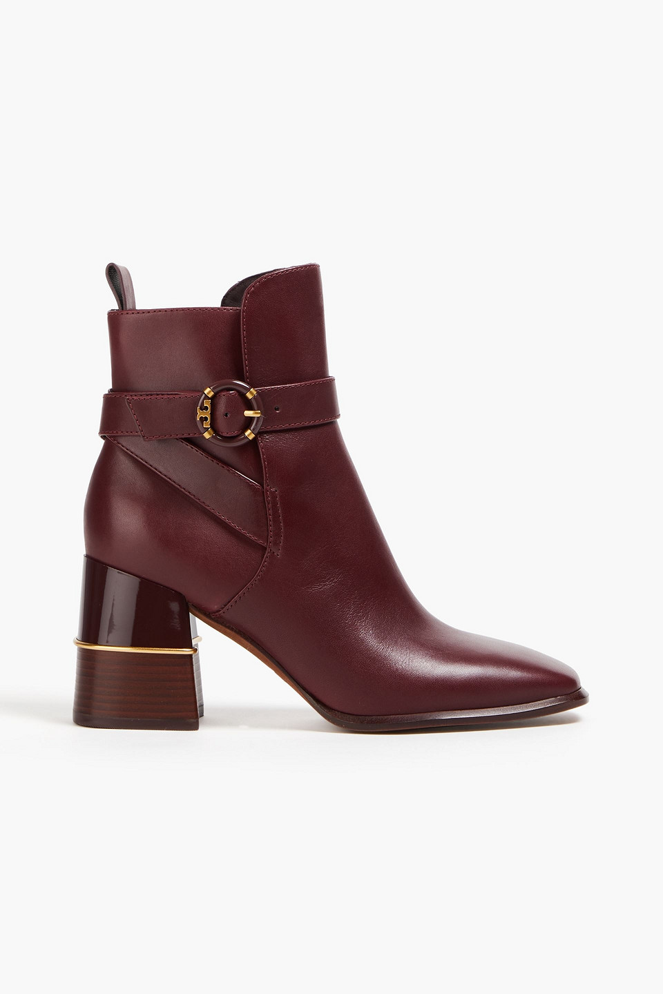 Tory Burch - Buckled leather ankle boots - Burgundy - US 11