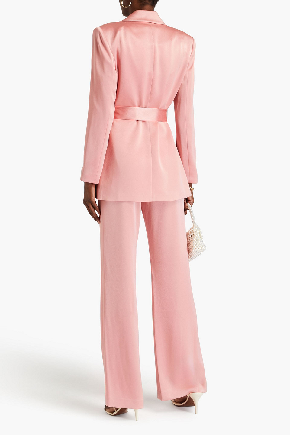 Alice And Olivia Karley Tie Belt Wrap Satin Blazer In Baby Pink