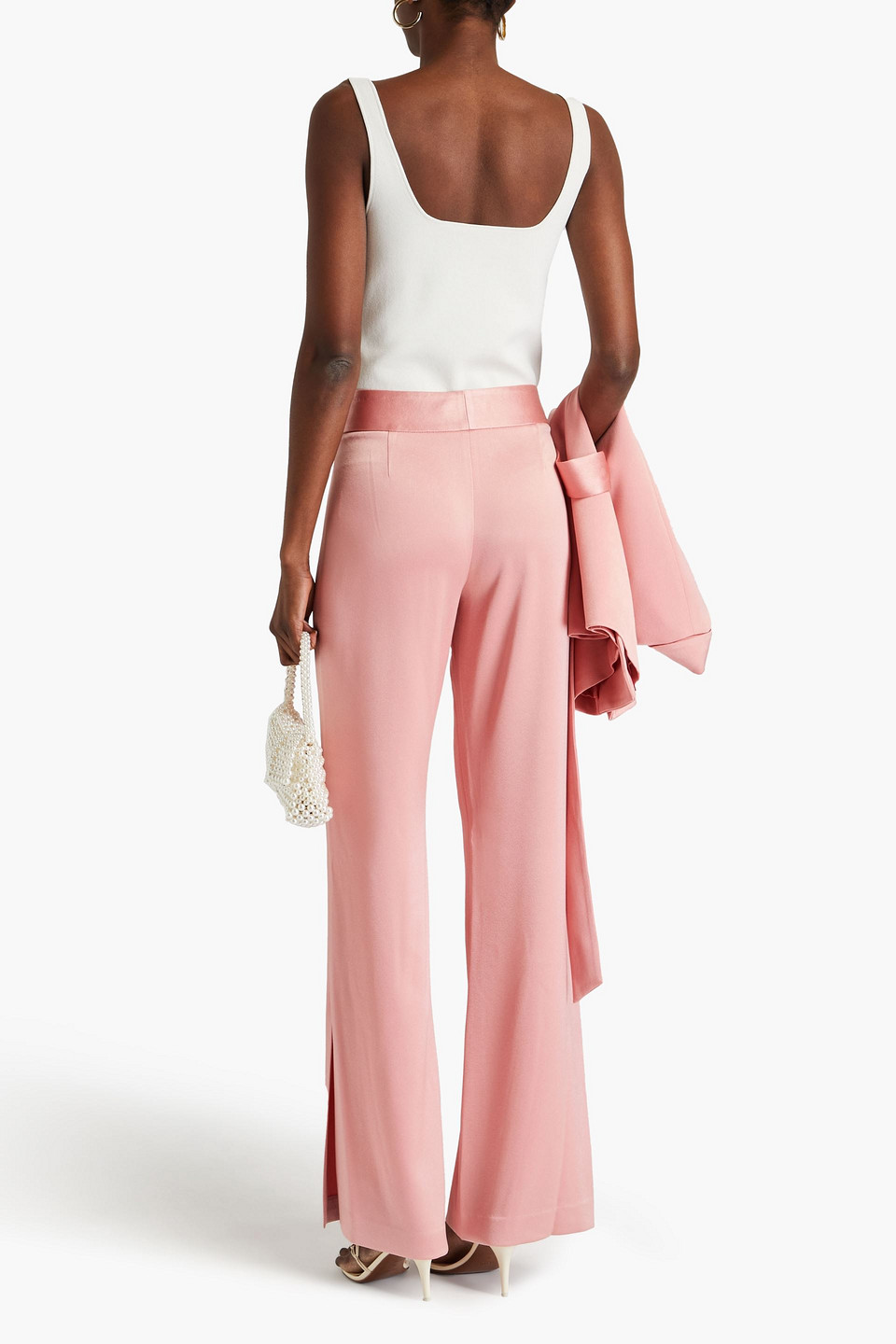 Shop Alice And Olivia Jc Satin-crepe Wide-leg Pants In Baby Pink