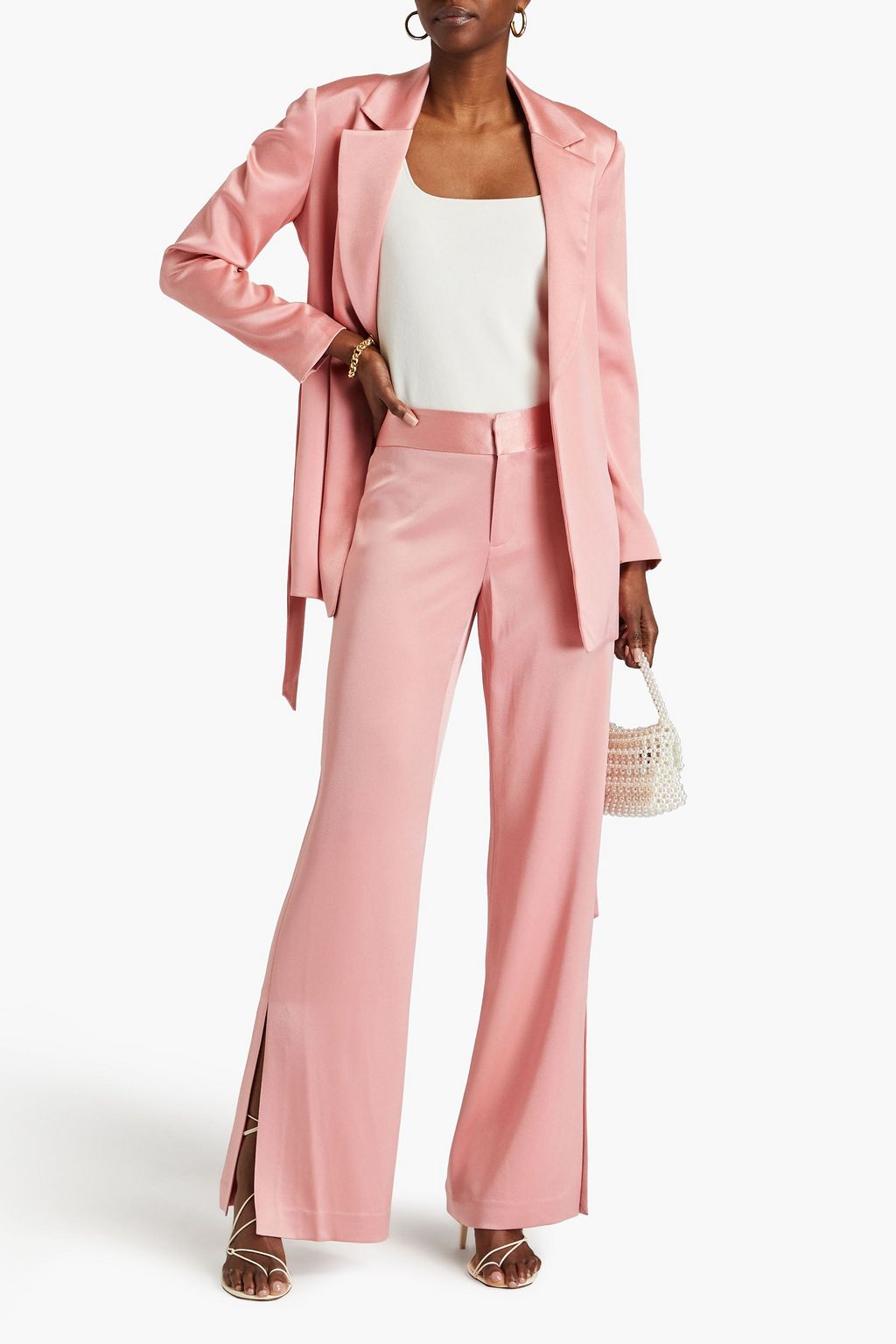 ALICE + OLIVIA بنطال «جي سي» بأرجل واسعة مصنوع من ساتان كريب