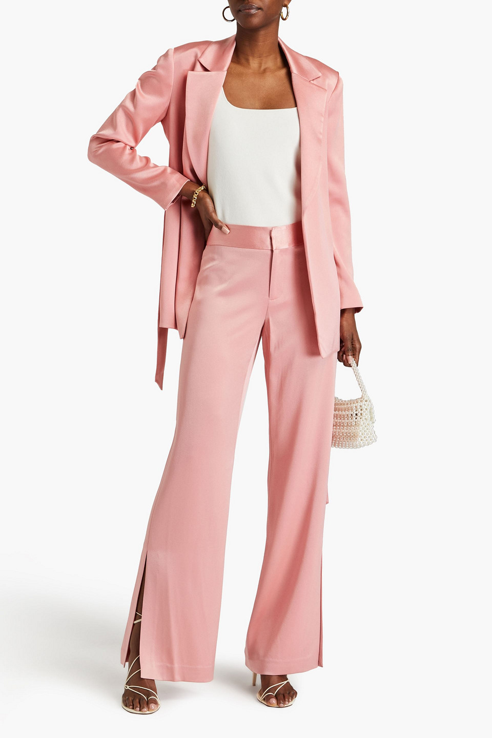 Shop Alice And Olivia Jc Satin-crepe Wide-leg Pants In Baby Pink