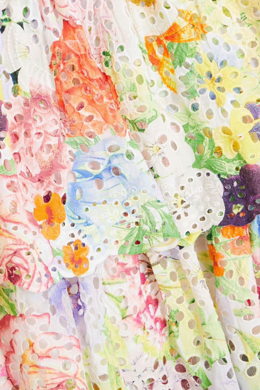 ALICE + OLIVIA コットン ミニワンピース ティアード フローラルプリント イギリス刺繍