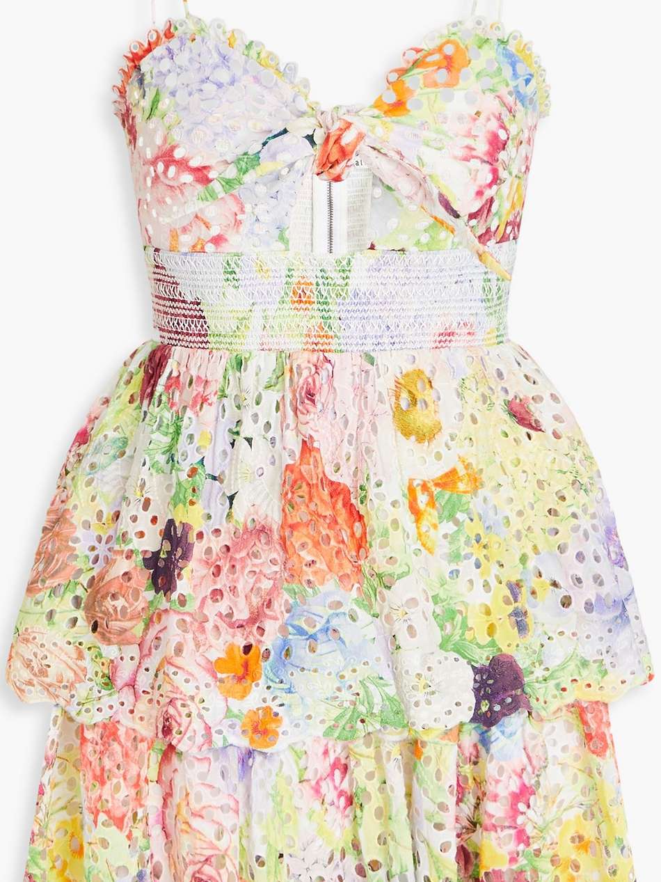 fina tiered floral-print broderie anglaise cotton mini dress