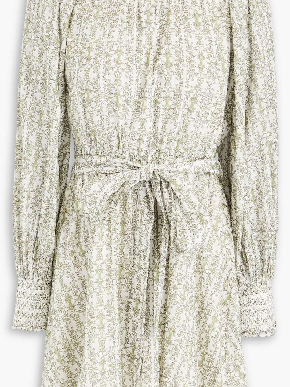 belted printed cotton mini dress