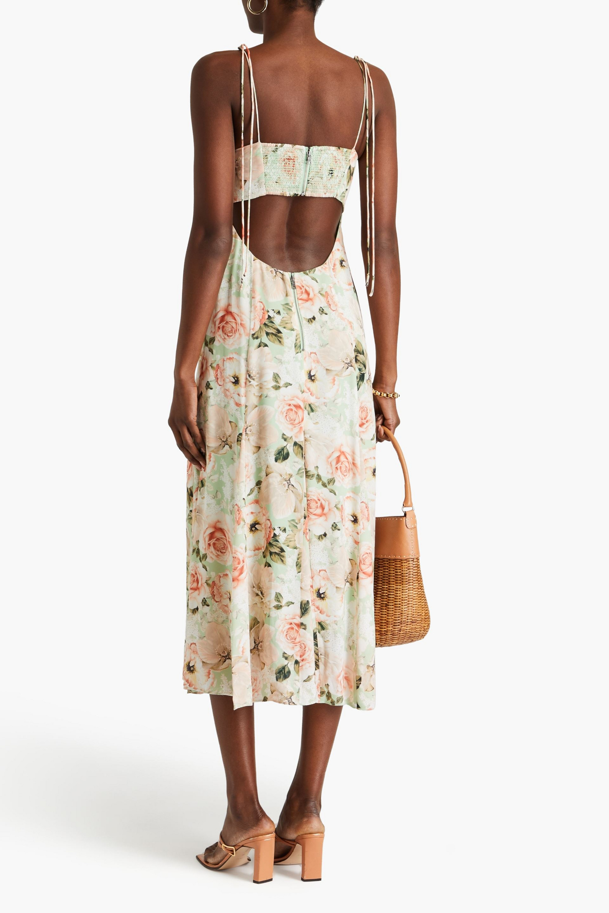alice + olivia Cutout floral-print satin midi dress thumbnail