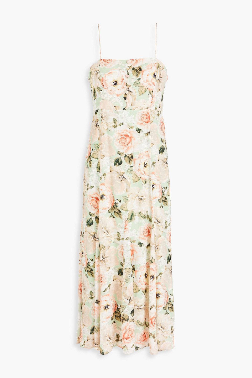 Alice And Olivia Cutout Floral-print Satin Mini Dress In Light Green