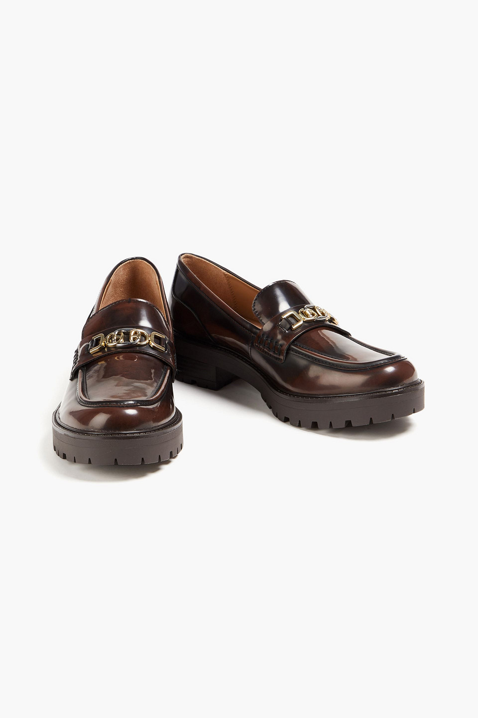 Shop Sam Edelman Teagan Embellished Faux Leather Loafers In Chocolate