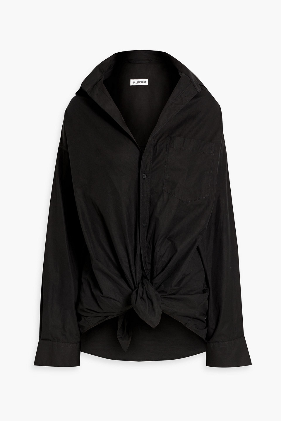 Balenciaga Oversized Tie-front Cotton-poplin Shirt In Black ModeSens - Main Image